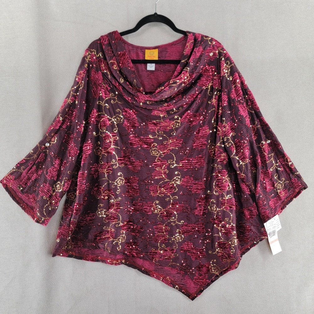 Ruby Rd Top Velvet Burnout Asymmetrical Draped Tunic NEW Size 2X Sequins Artsy